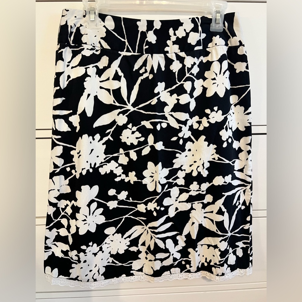 Christopher & Banks Black & White Floral Skirt